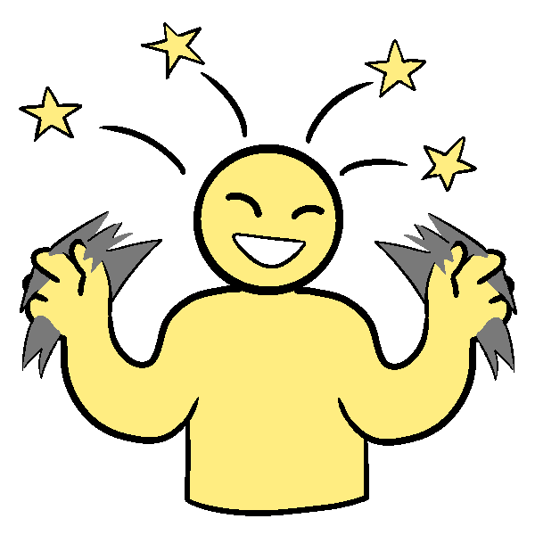 A yellow person flapping their hands and smiling, with stars coming from them.